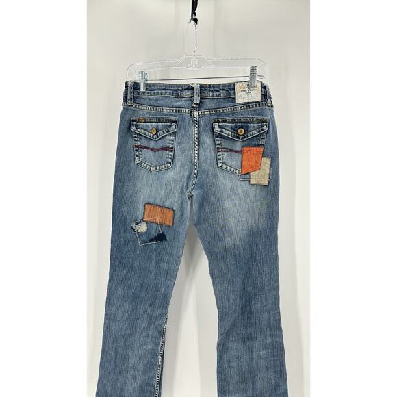 Vintage Pepe London patchwork distressed mid rise flare deans 90s size 30 - Picture 11 of 11